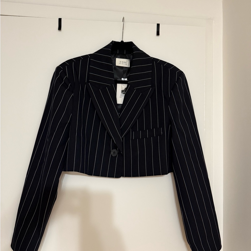 Dissh Navy Stripe Cropped Blazer